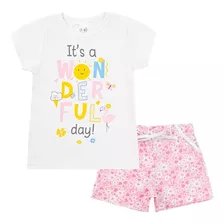 Conjunto Infantil Menina Verão Bebê Wonderful Day Branco