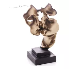 Figura Decorativa De Resina Face Namorados Abstrata 27x18x11 Cor Dourado