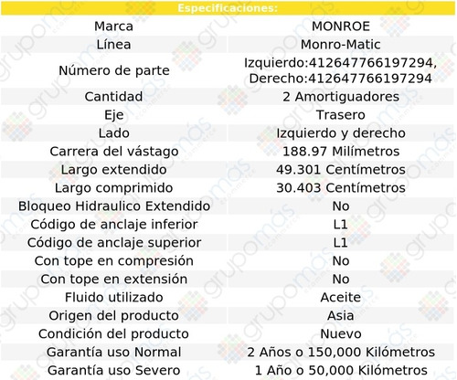 2 Amortiguadores Monro-matic Tra Nissan Tsubame 96-97 Foto 3