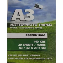 20 Hojas De Papel Fotografico Global A3 Matte 110grs Centro