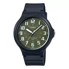 Reloj Pulsera Casio Youth Mw-240-1b2 De Cuerpo Color Negro, Analógico, Para Hombre, Fondo Verde, Con Correa De Resina Color Negro, Agujas Color Blanco Y Negro, Dial Blanco, Minutero/segundero Blanco, 