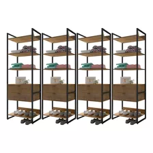 Kit 4 Closets Guarda Roupa 8 Gavetas 210x70cm Blind Castanho