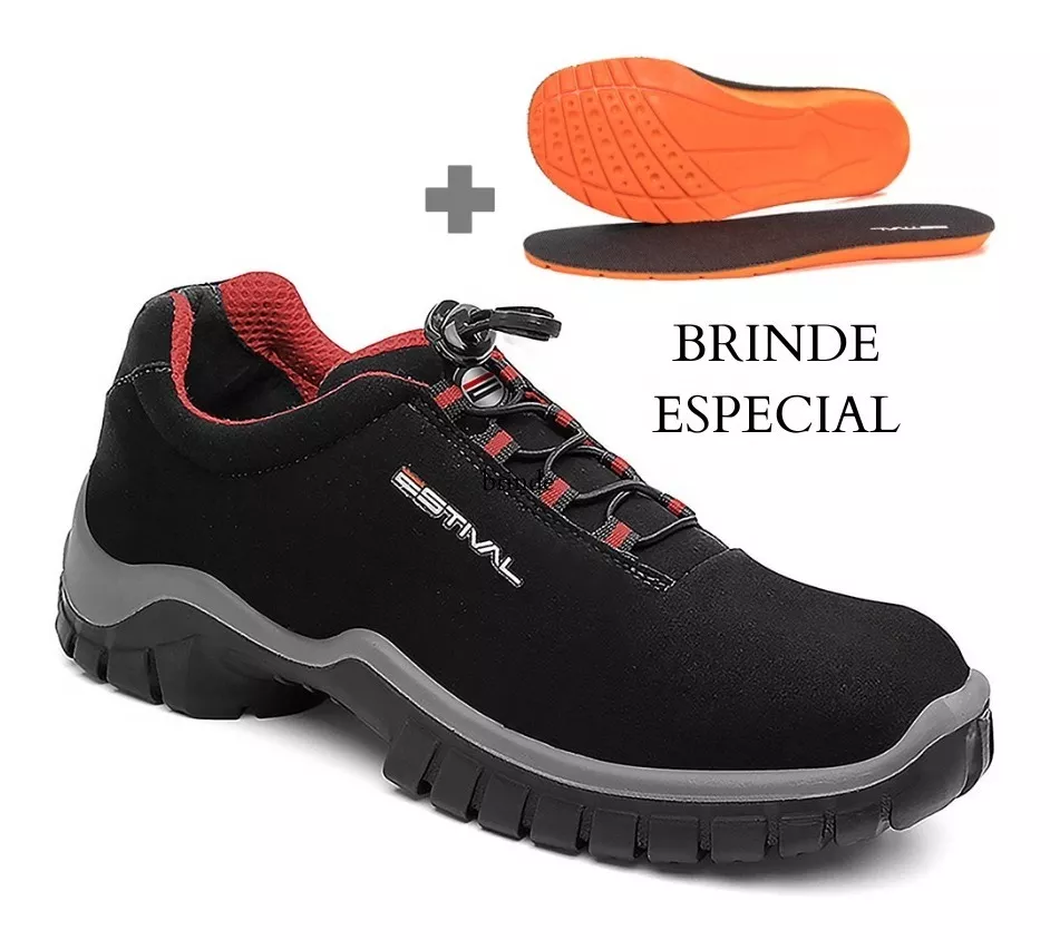 Sapato De Segurança Em Microfibra - Preto E Cinza - Estival 