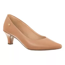 Scarpin Feminino Nude Sapato Bico Fino Salto Baixo Macio 