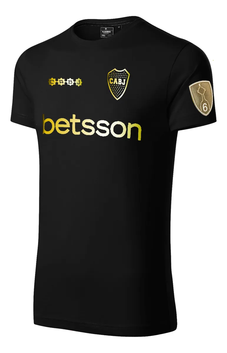 Camiseta Boca Jr Edicion Golden Algodon. Negro Sin Numero L