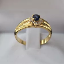 Anillo Flor De Diamantes Y Zafiros Naturales Oro 18k