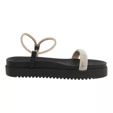 Papete Sandália Feminina Plataforma Flatform Brilhante Stras