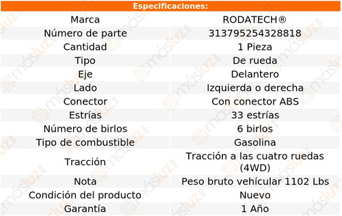 (1) Maza Rueda Del K1500 Suburban V8 5.7l 95/99 Rodatech Foto 5