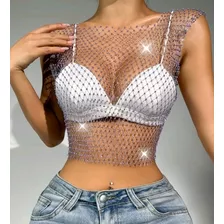 Top Cropped Violeta Ponto De Luz Strass Importado Tam. Un