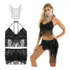 Fajilla Bellydance Lentejuelas Para Falda Fiesta Y Top 3pcs