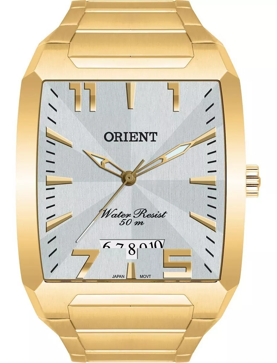 Relógio Orient Masculino Quadrado Dourado Banhado A Ouro