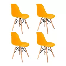 Cadeira De Jantar Empório Tiffany Eames Dsw Madera, Estrutura De Cor Amarelo, 4 Unidades