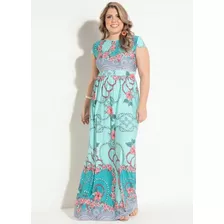 Vestidos Longo Estampado Decote V Transpassado Em Malha Plus Size Moda Evangélico G1/g2/g3 Até 54