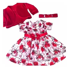 Vestido Bebe Menina C/ Bolero E Tiara 100% Algodão 