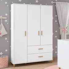 Guarda Roupa Infantil Retrô Milka Com 3 Portas - Branco