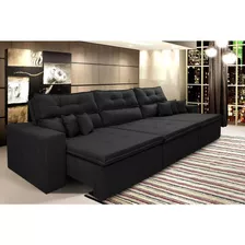 Sofá Cairo 4,12m Retrátil, Reclinável Tecido Suede Preto Cama Inbox