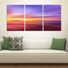 Quadro Decorativo Por Do Sol A Beira Mar 3 Telas 120x60cm