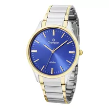 Relogio Masculino Analógico Champion Slim Original Luxo Cor Da Correia Prata E Dourado Cor Do Bisel Dourado Cor Do Fundo Azul