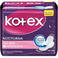 Toallitas Femeninas Kotex Nocturna Con Alas 8 U