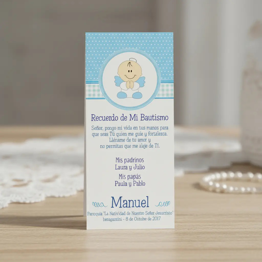 Bautismo Varón - Estampita Para Imprimir Con Angelito
