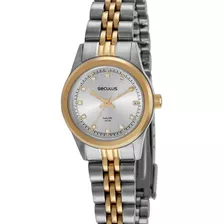 Relógio Feminino Prata Com Dourado Seculus 44052lpsvba2 Cor Da Correia Prateado Cor Do Fundo Branco