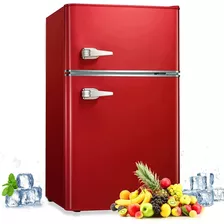 Mini Refrigerador Doble Dos Puertas De 3.2 Ft Rojo