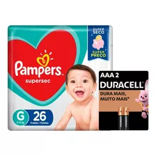 Fralda Pampers Supersec G 26u + Pilha Duracell Palito Aaa C2