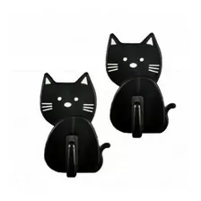 Kit 2 Ganchos Adesivo De Parede Gato Gatinho Preto