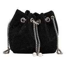 Bolsa Saco Feminina Glamm Strass Festa Com Corrente Luxo Cor Preto