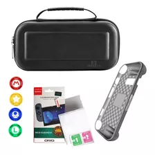 Case Nintendo Switch + Película Vidro + 4 Grips + Capa Tpu