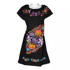 Hermoso Vestido Campesino Olan Bordado Artesanal Mexicana