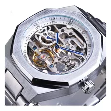 Relógios Para Homem Forsining Skeleton Diamond Tourbillon Cor Da Correia Silver/white