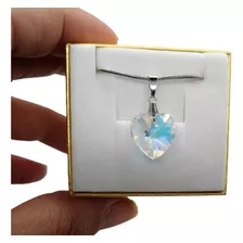 Colar Coração Cristal Swarovski Aurora Boreal 1,4 Cm