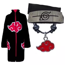 Manto Akatsuki + Bandana Vila Da Folha Renegada + Colar Mod1