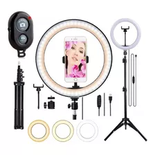 Ring Light Iluminador Luz Led Selfie Tripé 2.1m, + Bluetooth Cor Da Estrutura Preto Cor Da Luz Branco E Amarelo 110v/220v