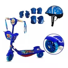 Patinete Musical 3 Rodas Cesta Vingadores + Kit Proteção Cor Azul