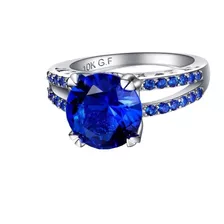 Anillo Plateado Con Cristal Azul