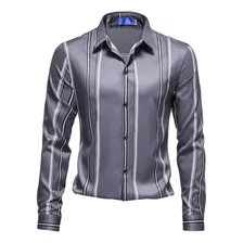 Camisa De Manga Comprida Masculina Casual De Lapela Com List