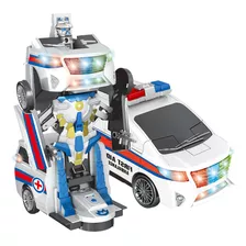 Robô Carro Transformers Vira Robô Ambulancia Com Som E Luz Cor Branco