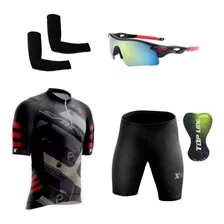 Conjunto Roupas Ciclismo Camisa Bermuda Esporte C/ Manguito