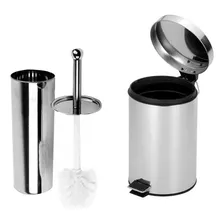 Set Cesto Tacho Residuos 5lts Y Escobilla Baño Acero Inox