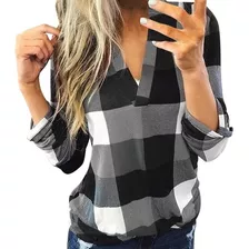 Camisa Con Cuadros De Manga Larga De Algodón Para Mujer