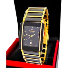 Relógio Technos Cerâmica Safira Fashion Dourado E Preto