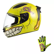 Capacete Moto Sky Two Zombie + Luva Sky Zombie Verde Neon