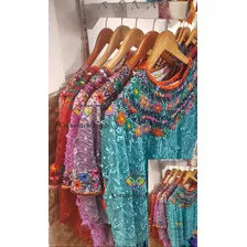 12 Blusas/elegantes Huipiles Artesanales Tipicos Bordados A Mano Rococo -100 % Artesania De Chiapas Mexico.