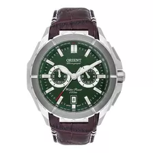 Relógio Orient Masculino Cronógrafo Prata Mbscc060 E1nb Cor Da Correia Marrom Cor Do Fundo Verde