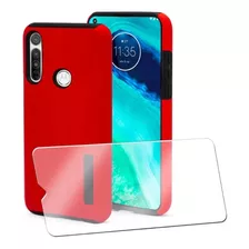 Funda 2pzas. + Mica Para Celular Moto G8 Color Rojo