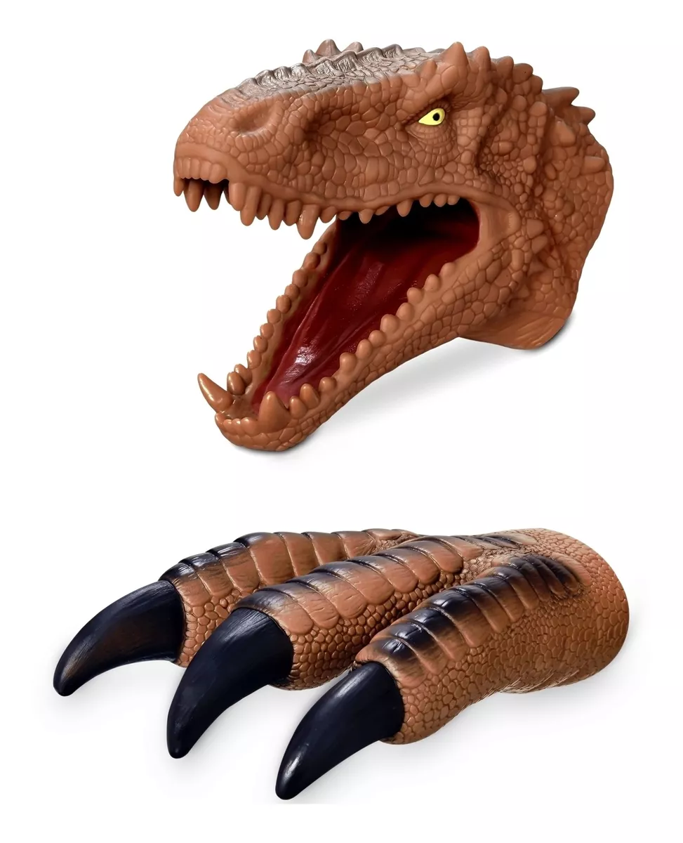 Dinossauro Dino Fantoche E Garra T-rex Marrom - Adijomar
