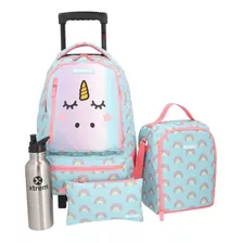 Conjunto Escolar Infantil Para Meninas Xtrem 4 Peças Run Pack 295 Aqua Unicórnio Samsonite