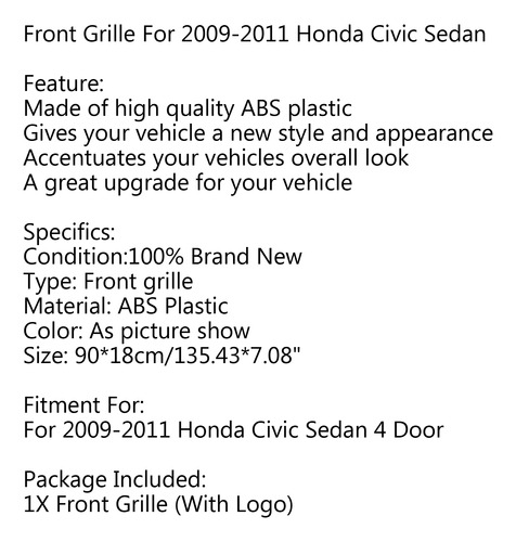 Parrilla Delantera Para Honda Civic Sedan De 4 Puertas 2009- Foto 2